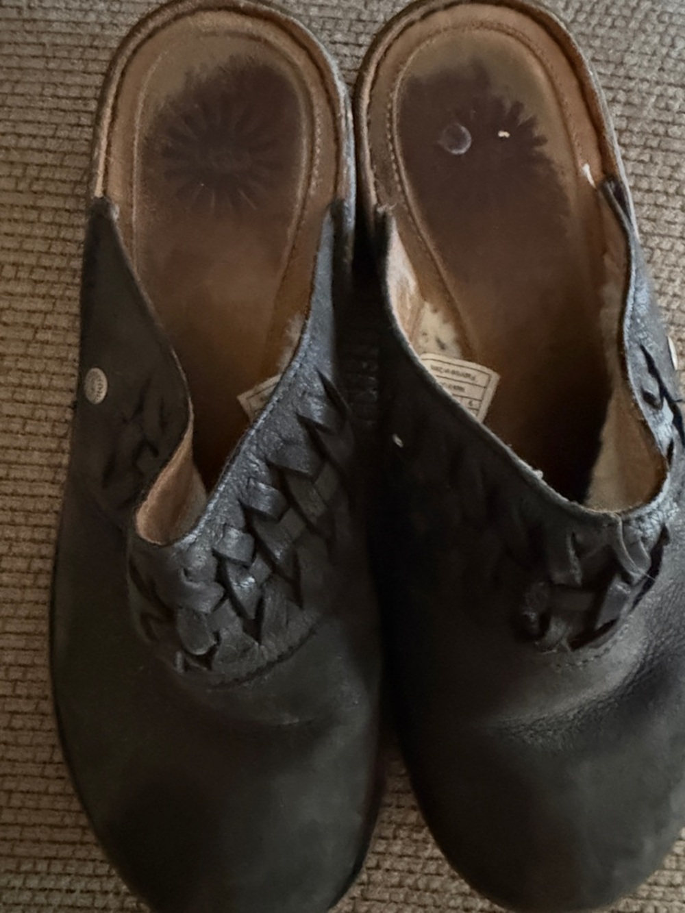 Women's Black Slip-On Woven Mule Shoes